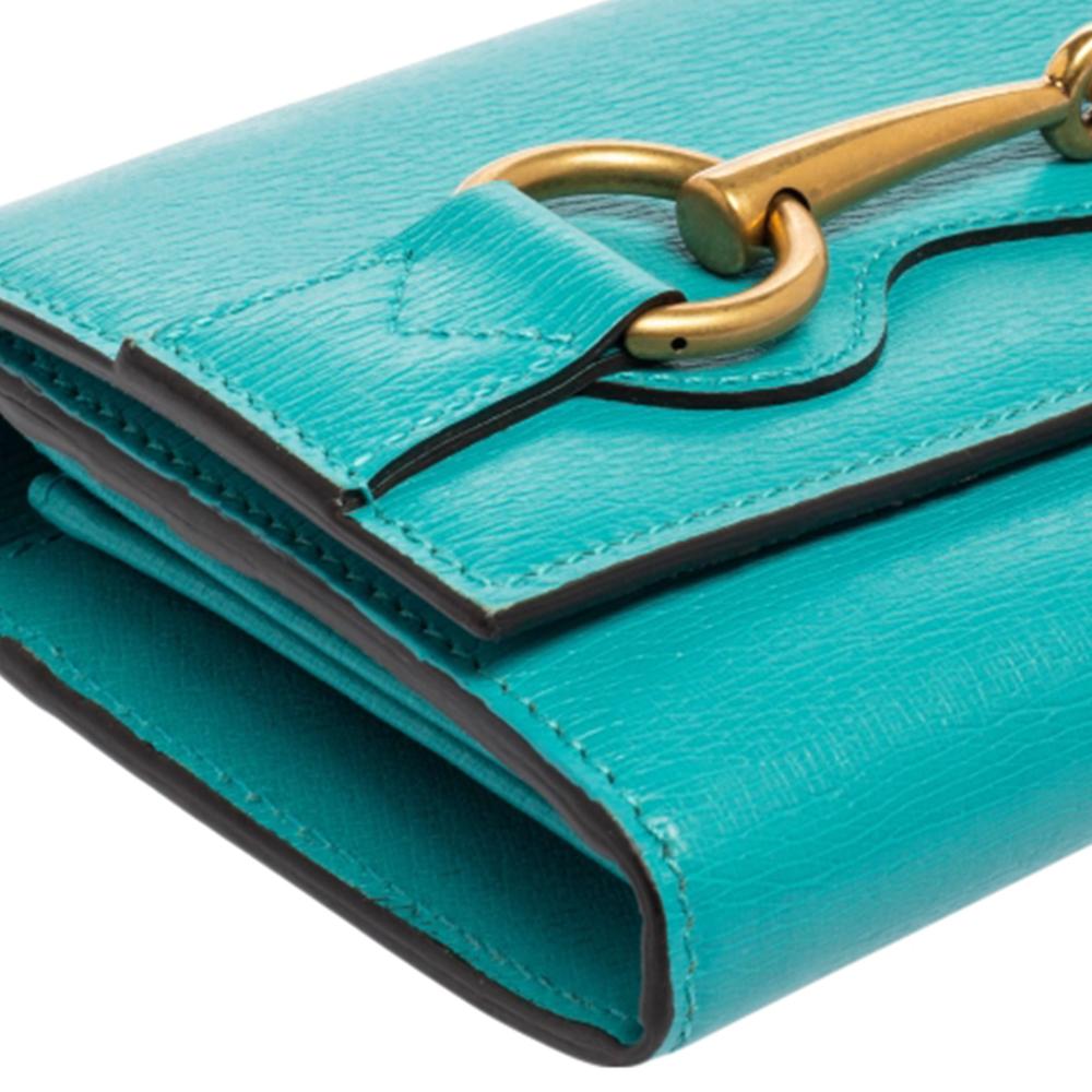 Gucci Turquoise Leather Horsebit Continental Wallet 1