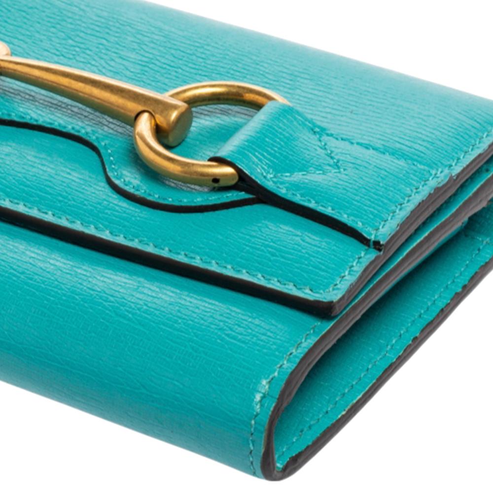 Gucci Turquoise Leather Horsebit Continental Wallet 2