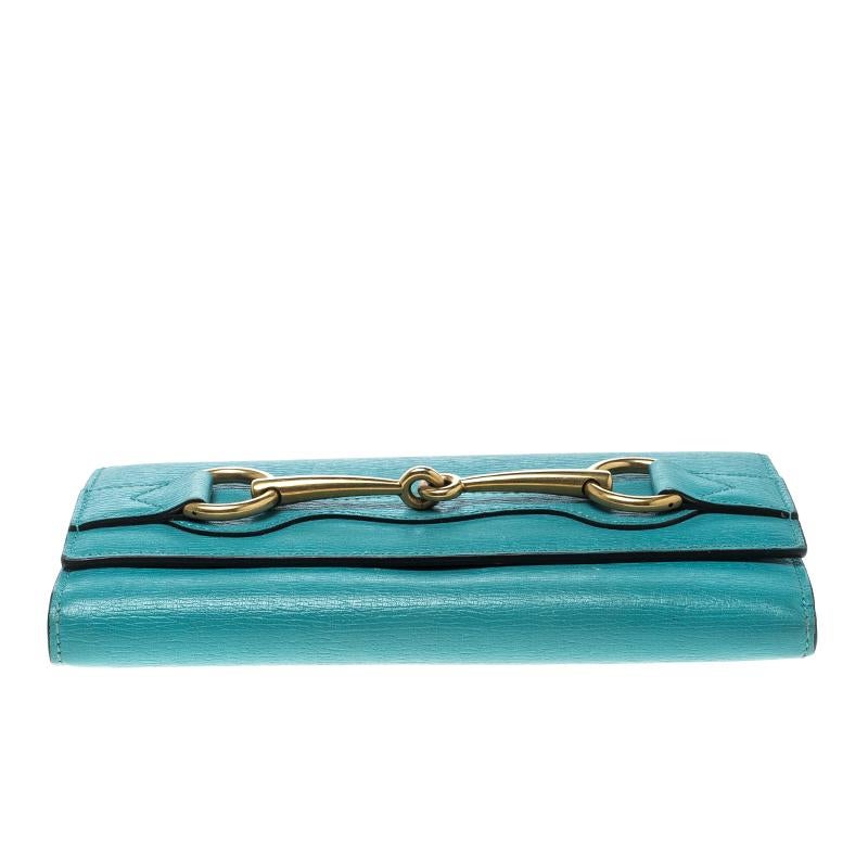 Gucci Turquoise Leather Horsebit Continental Wallet 2