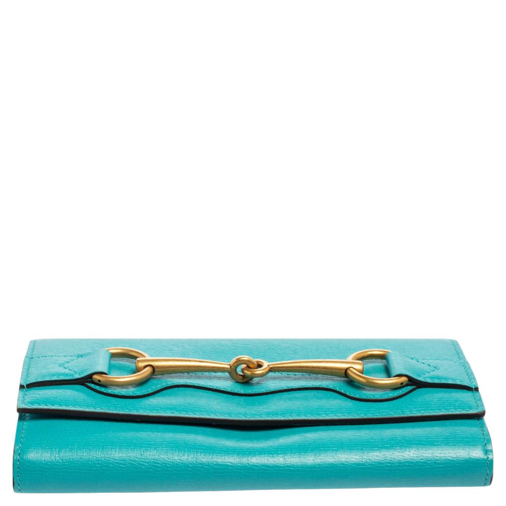 Gucci Turquoise Leather Horsebit Continental Wallet 4