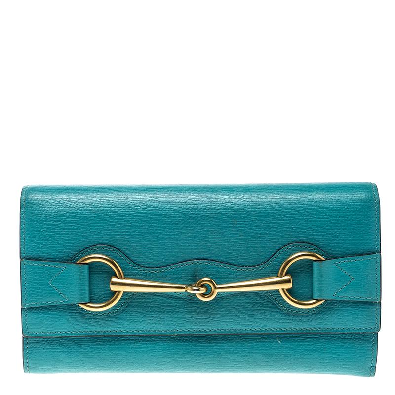 Gucci Turquoise Leather Horsebit Continental Wallet