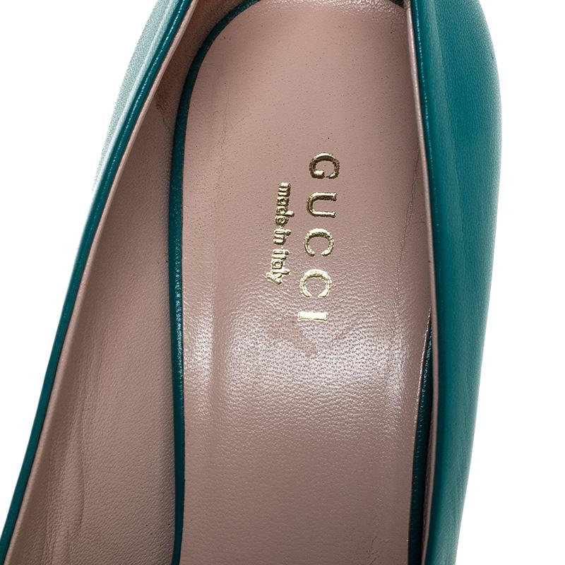 Women's Gucci Turquoise Leather Horsebit Pumps Size 36.5