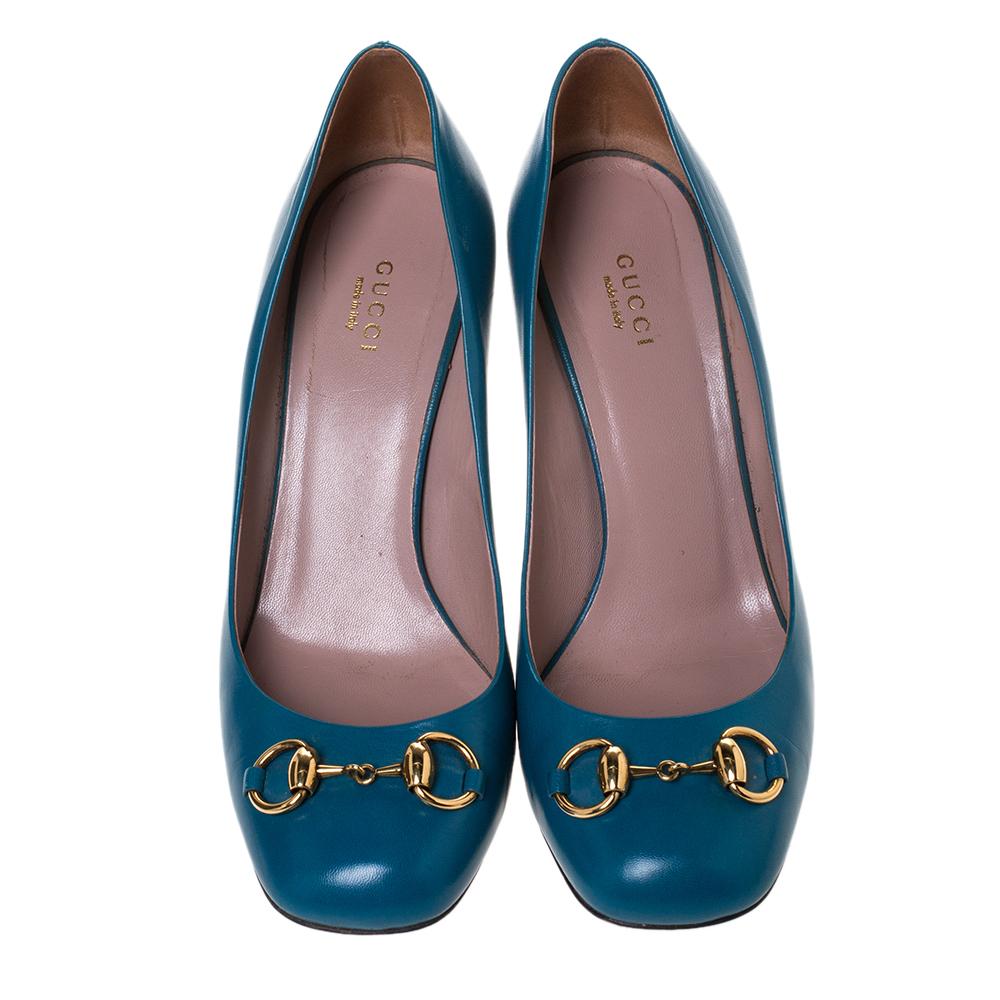 Women's Gucci Turquoise Leather Horsebit Pumps Size 39.5