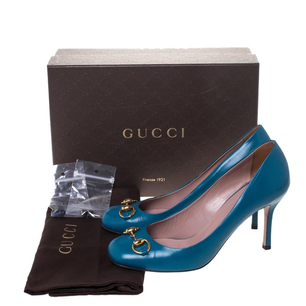 Gucci Turquoise Leather Horsebit Pumps Size 39.5 3