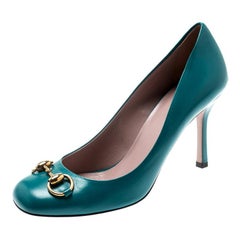 Gucci Turquoise Leather Jolene Horsebit Pumps Size 37