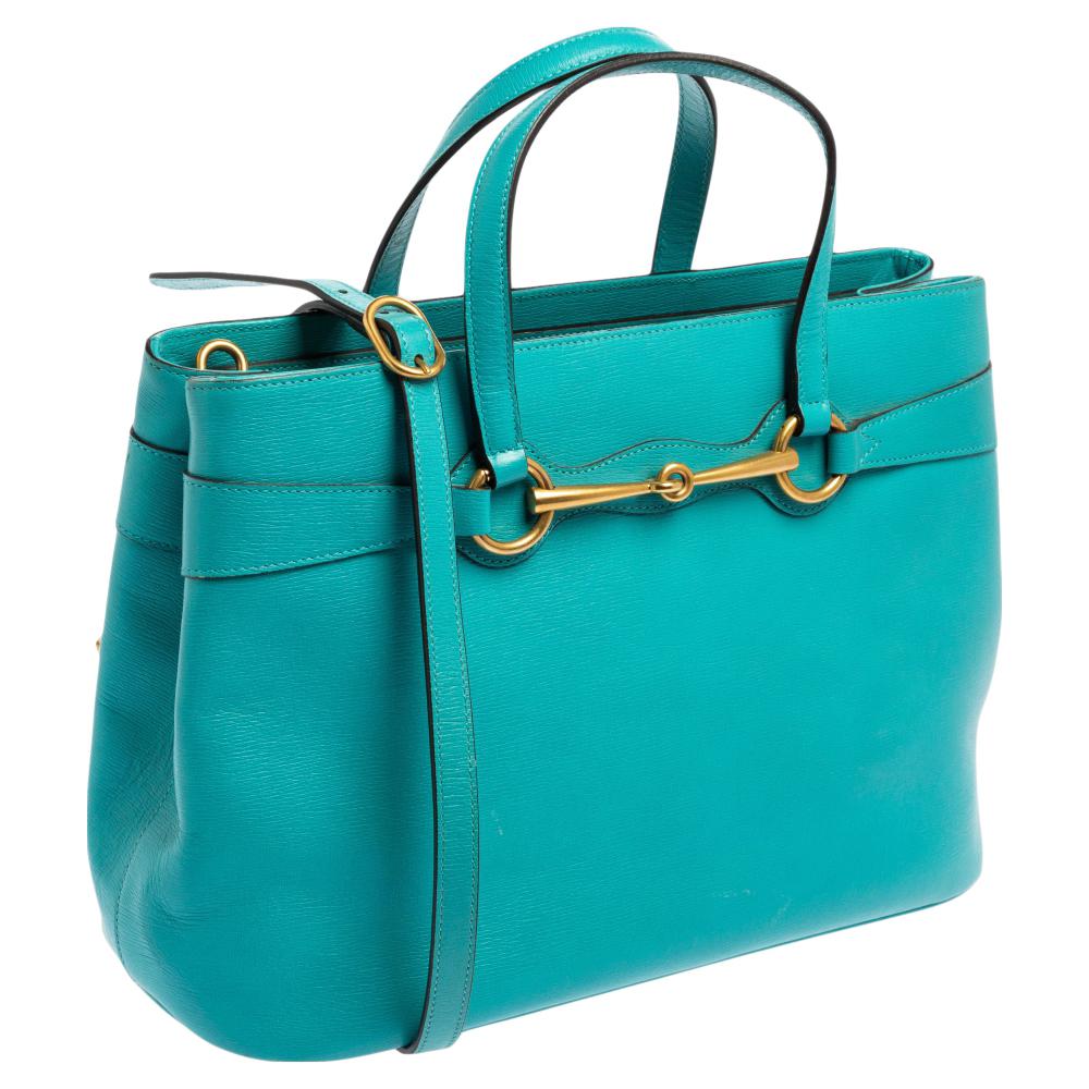 Blue Gucci Turquoise Leather Medium Bright Bit Tote