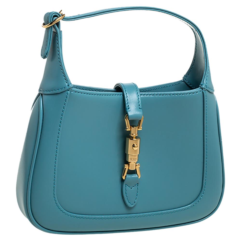 Gucci Turquoise Leather Mini 1961 Jackie Hobo In Excellent Condition In Dubai, Al Qouz 2