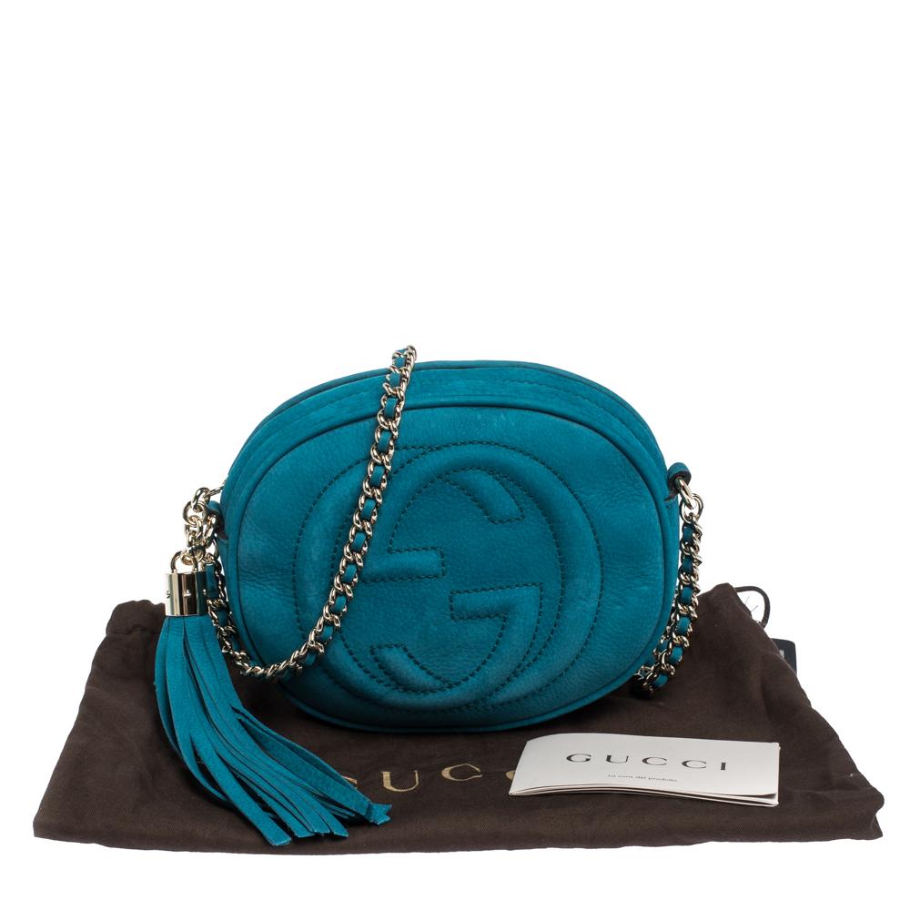 Gucci Turquoise Leather Mini Soho Disco Chain Crossbody Bag 4