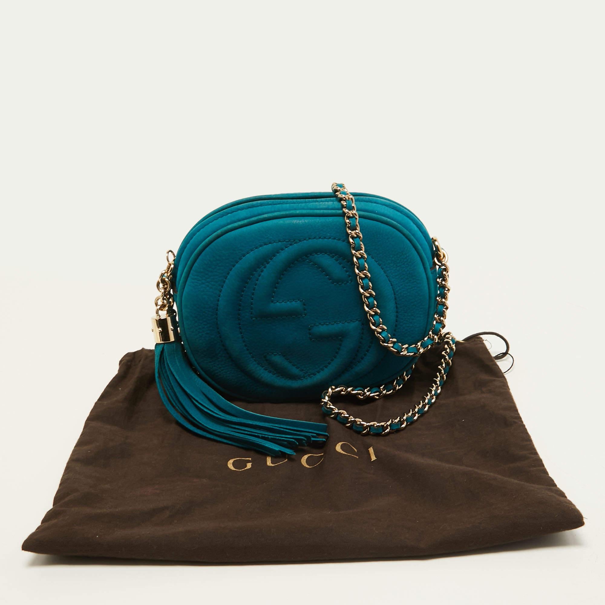 Gucci Turquoise Leather Mini Soho Disco Chain Crossbody Bag 6