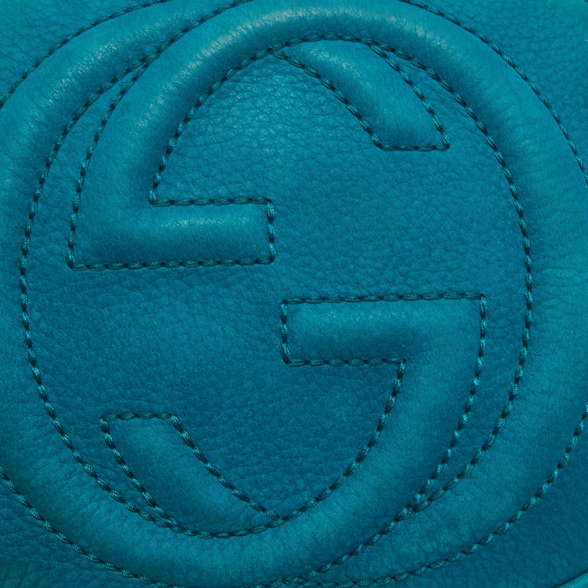 Women's Gucci Turquoise Leather Mini Soho Disco Chain Crossbody Bag