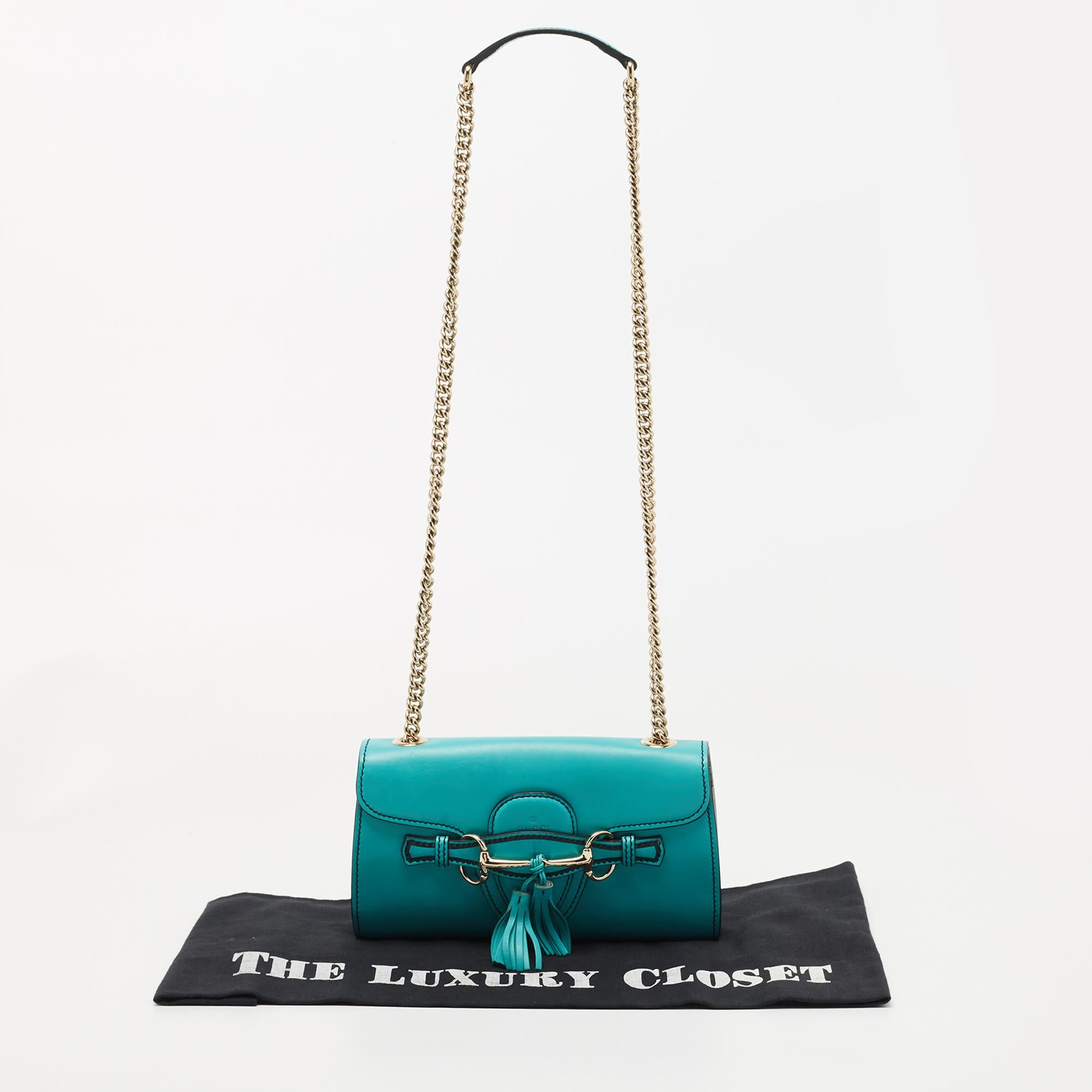 Gucci Turquoise Leather Small Emily Shoulder Bag 11
