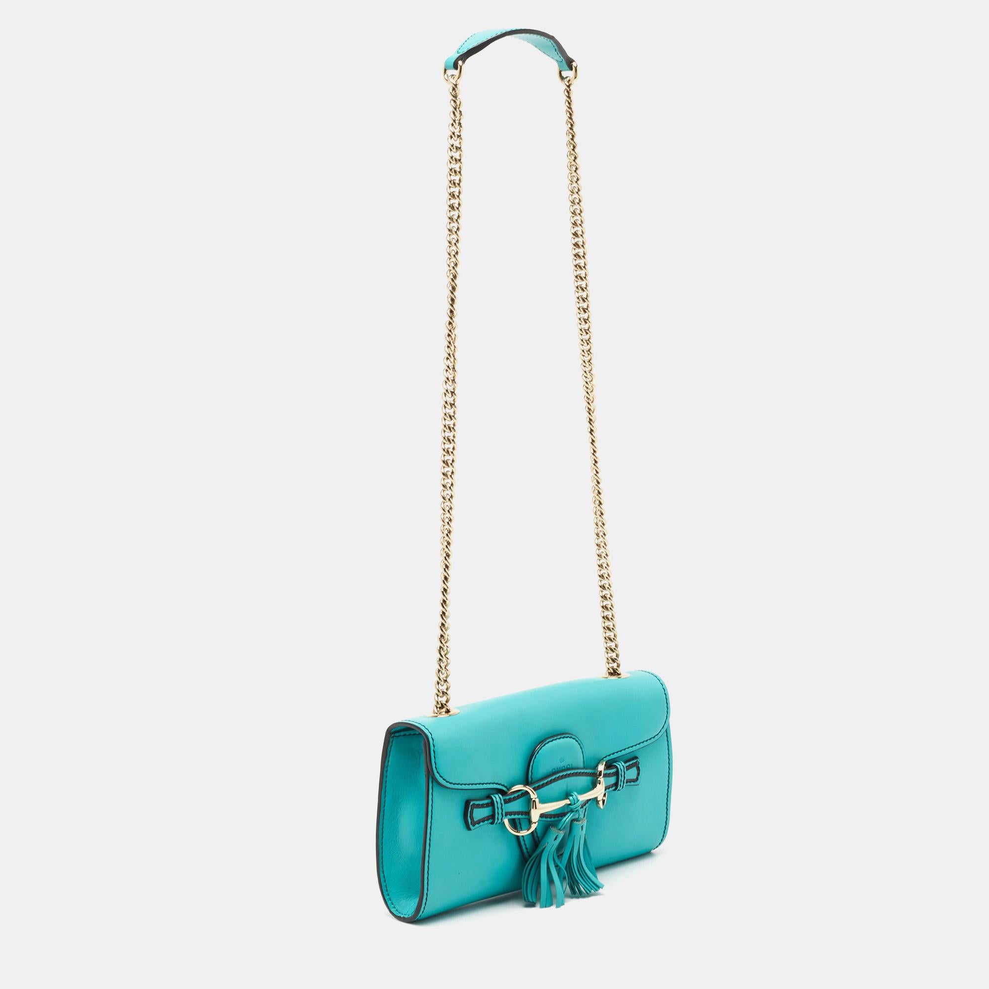 Gucci Turquoise Leather Small Emily Shoulder Bag In Good Condition In Dubai, Al Qouz 2