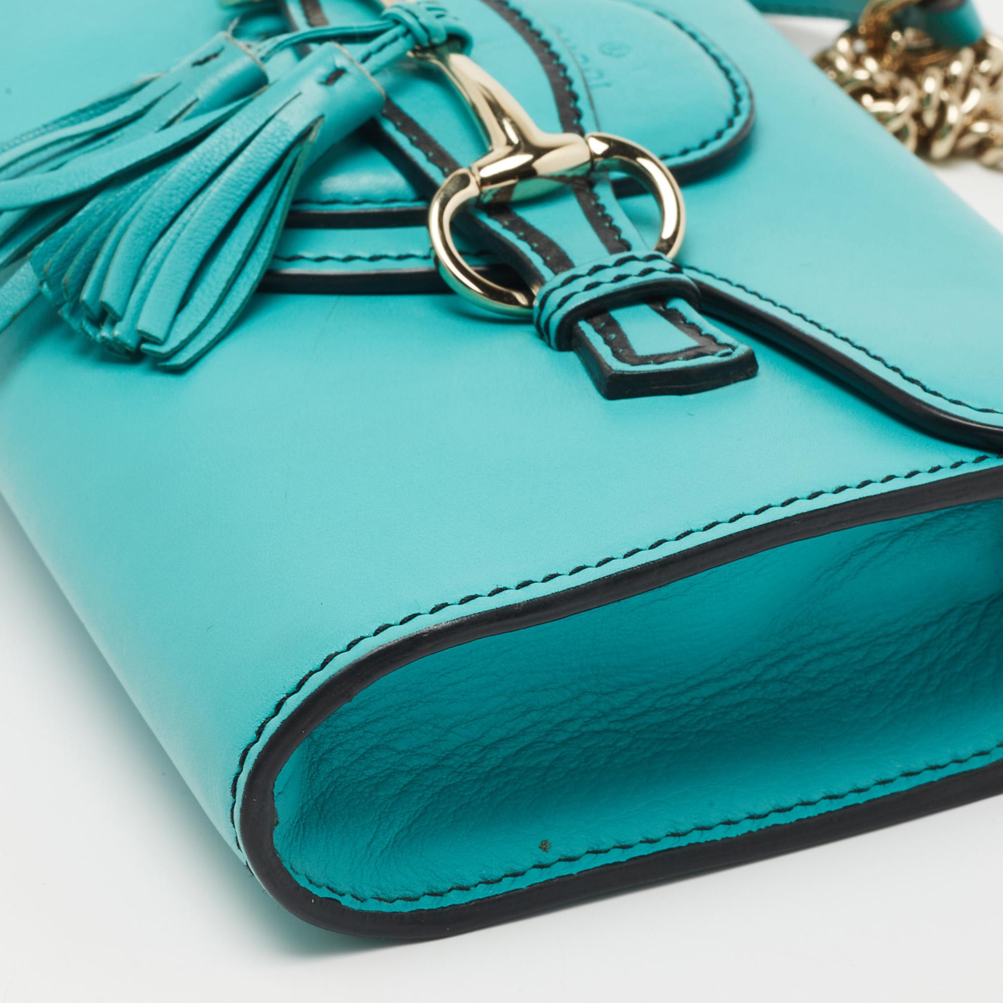 Women's Gucci Turquoise Leather Small Emily Shoulder Bag