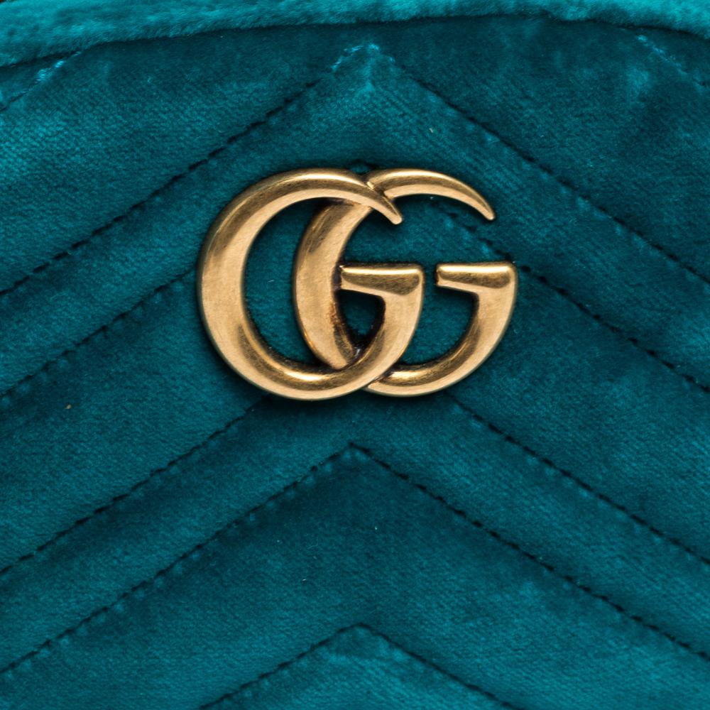 Gucci Turquoise Matelasse Velvet GG Marmont Belt Bag 3