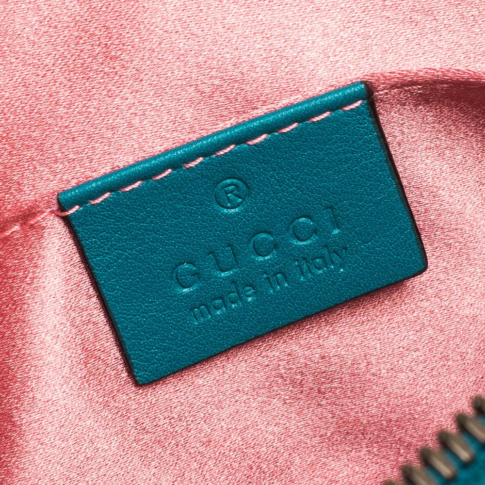 Gucci Turquoise Matelasse Velvet GG Marmont Belt Bag In Excellent Condition In Dubai, Al Qouz 2