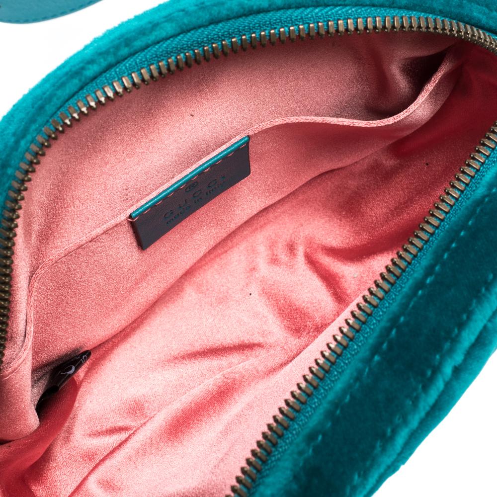 Women's Gucci Turquoise Matelasse Velvet GG Marmont Belt Bag