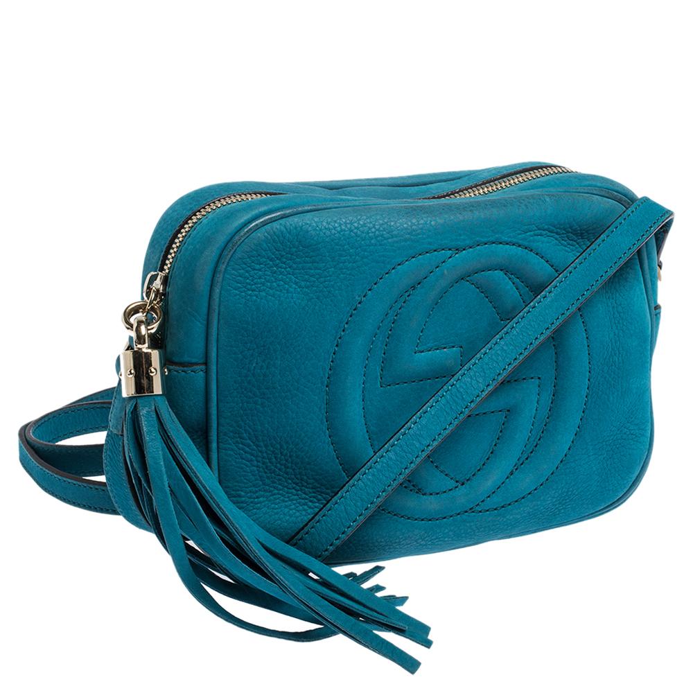 Women's Gucci Turquoise Nubuck Leather Soho Disco Shoudler Bag
