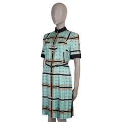 GUCCI turquoise silk 2023 Chain Print Belted Twill Dress 44 L