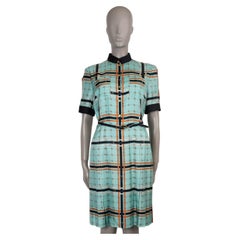 GUCCI turquoise silk 2023 Chain Print Belted Twill Dress 44 L