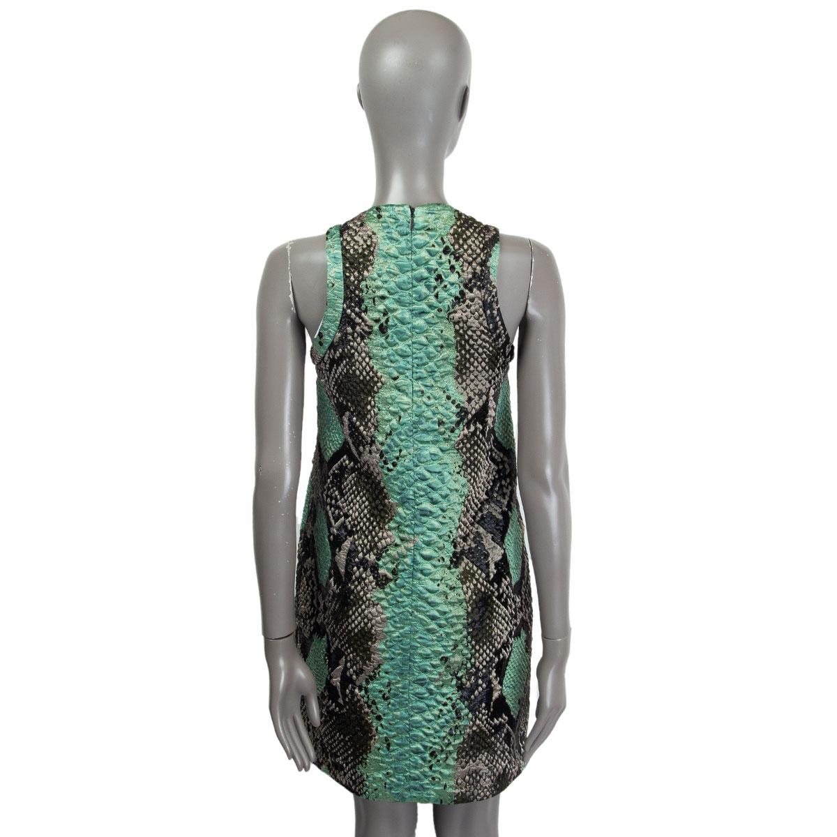 GUCCI turquoise SNAKE JACQUARD SLEEVELESS SHIFT Dress 38 XS In Excellent Condition For Sale In Zürich, CH