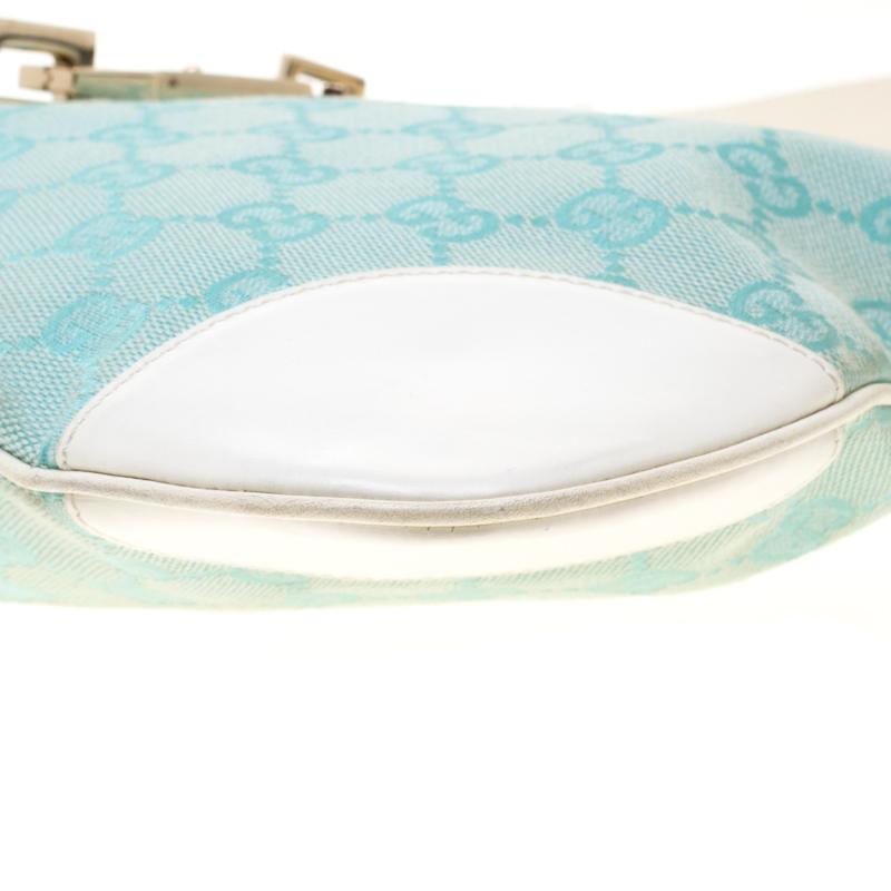 Women's Gucci Turquoise/White Canvas and Leather Jackie Hobo
