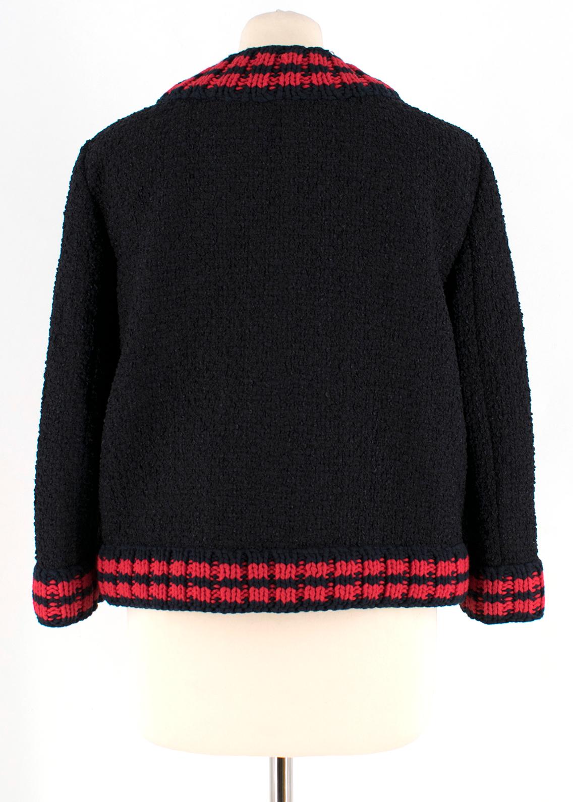 Black Gucci Tweed-Boucle Jacket With Red-Knit Trim SIZE 46