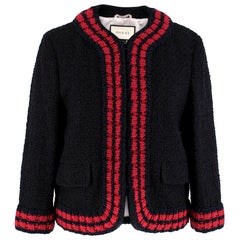 Gucci Tweed-Boucle Jacket With Red-Knit Trim SIZE 46