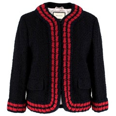 Gucci Tweed-Boucle Jacket With Red-Knit Trim SIZE 46