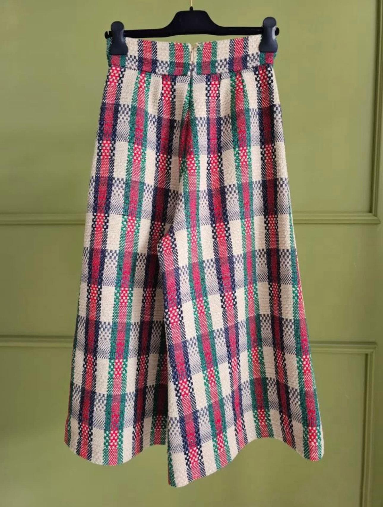 Brown Gucci Tweed Culotte Trousers in Iconic Tricolour