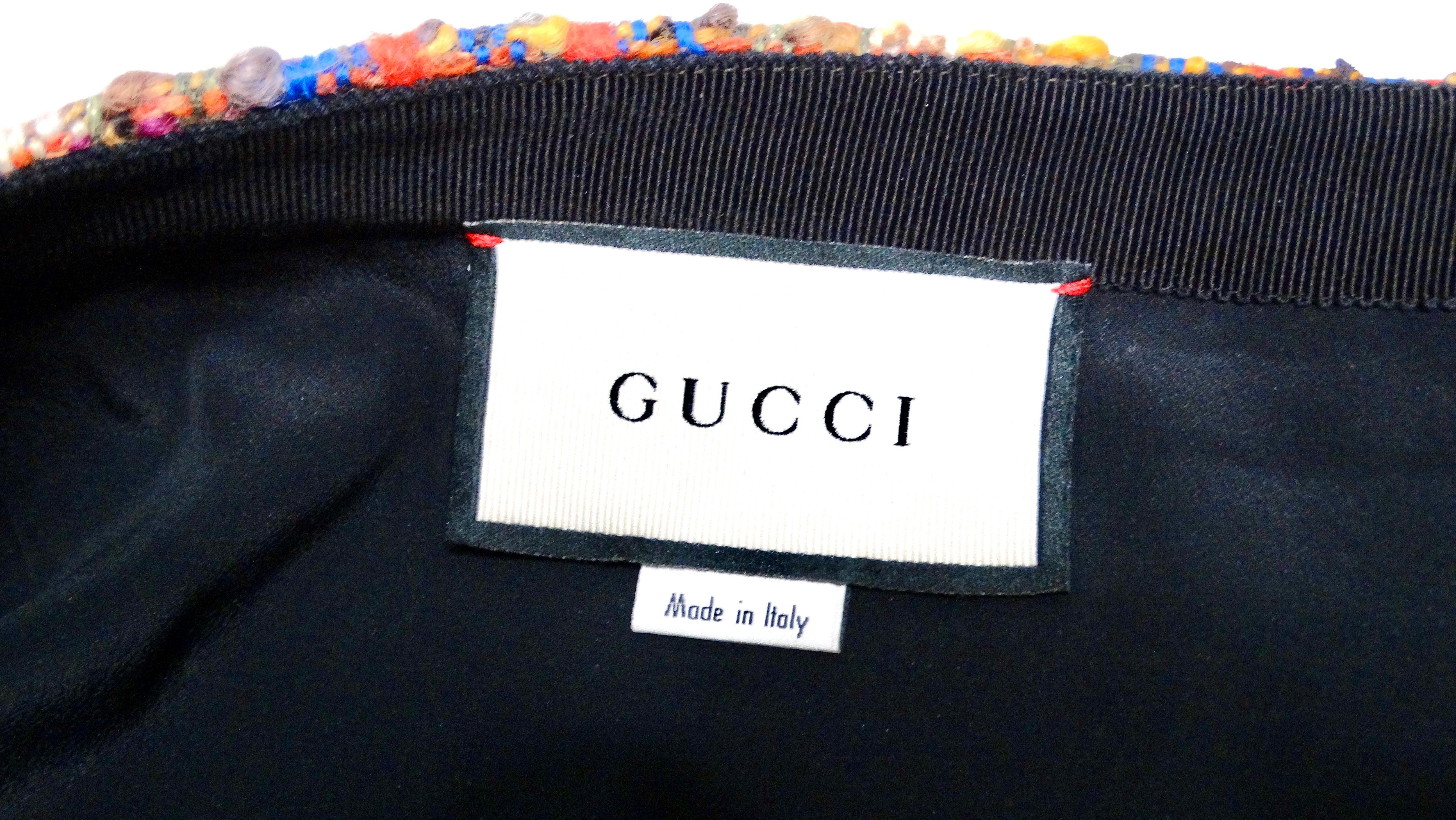 Gucci Tweed Multicolor Plaid Frayed Skirt With Horseshoe Buckle Detailing For Sale 2