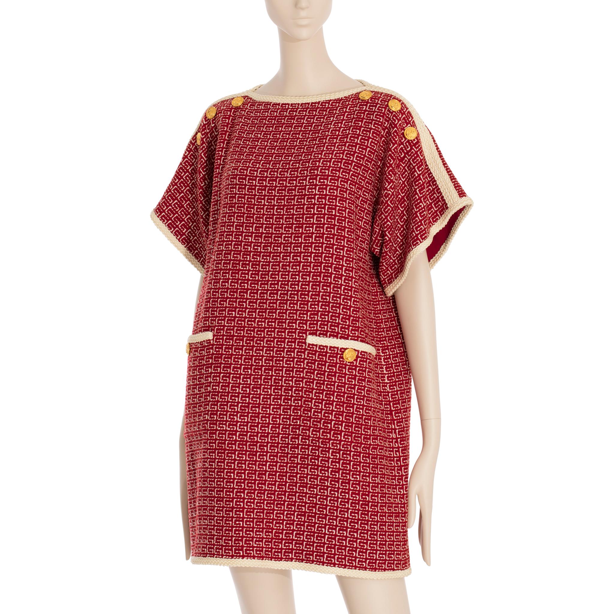 Gucci Tweed Red & Off-White Tunic Dress 38 IT For Sale 6