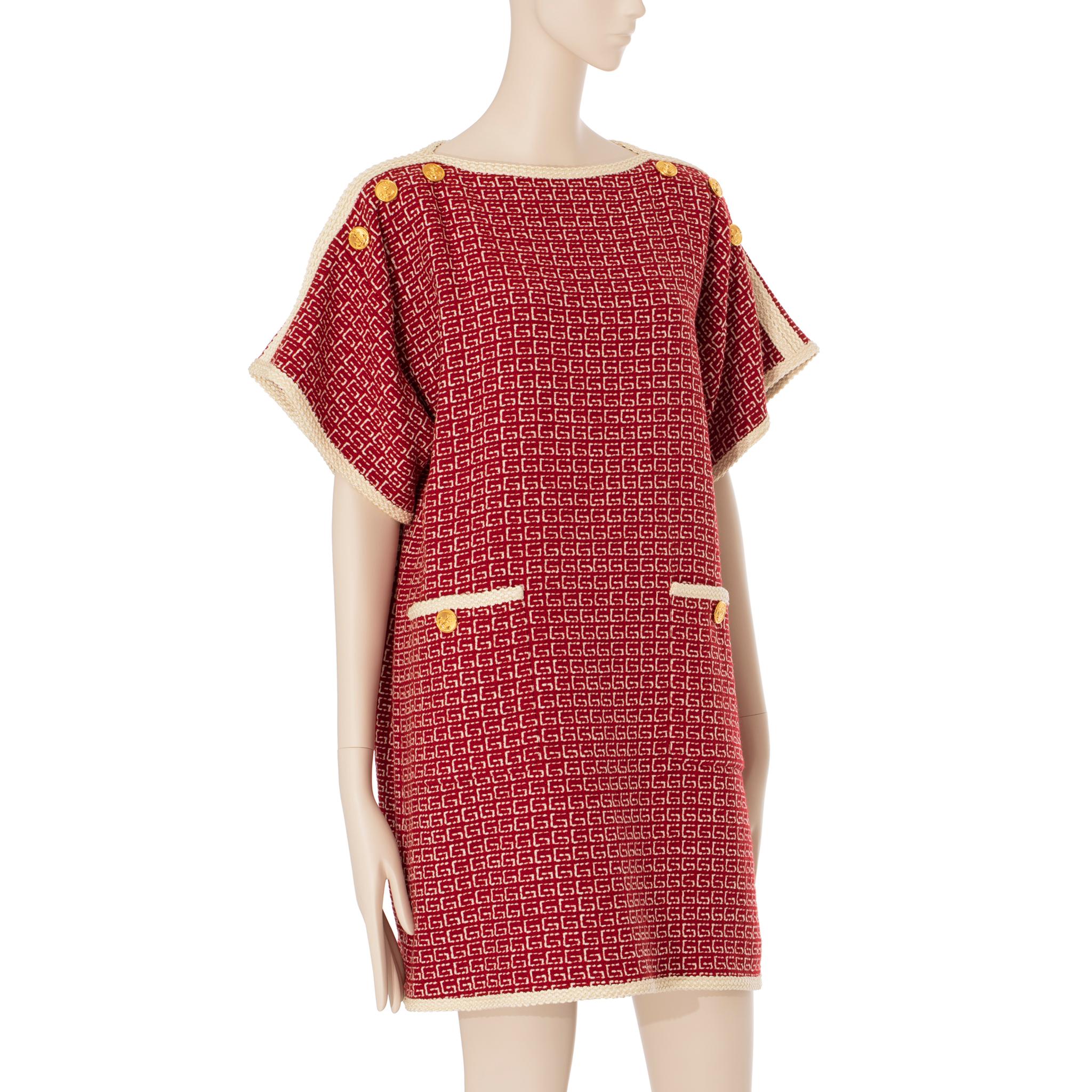 Gucci Tweed Red & Off-White Tunic Dress 38 IT For Sale 7