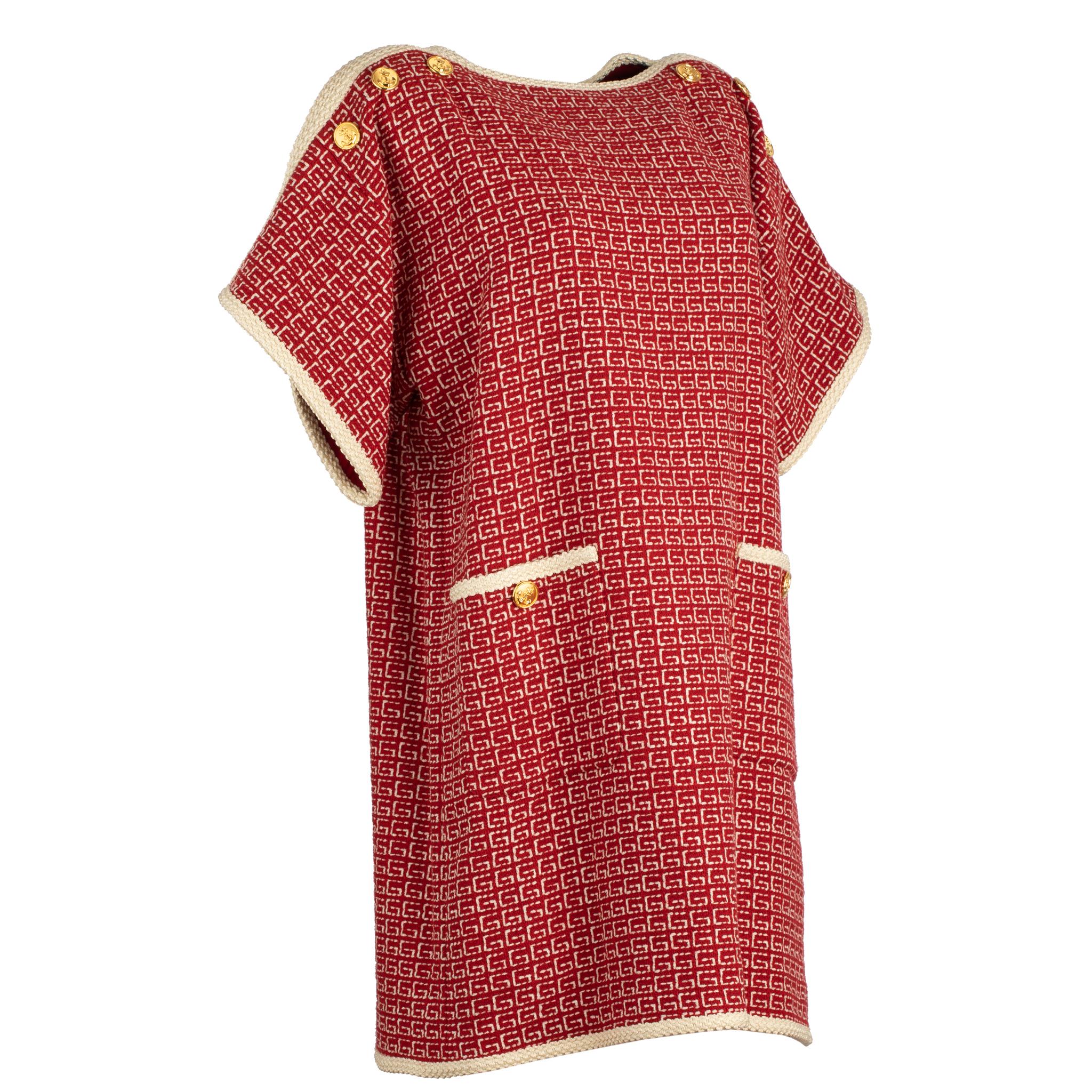 Gucci Tweed Red & Off-White Tunic Dress 38 IT For Sale 8