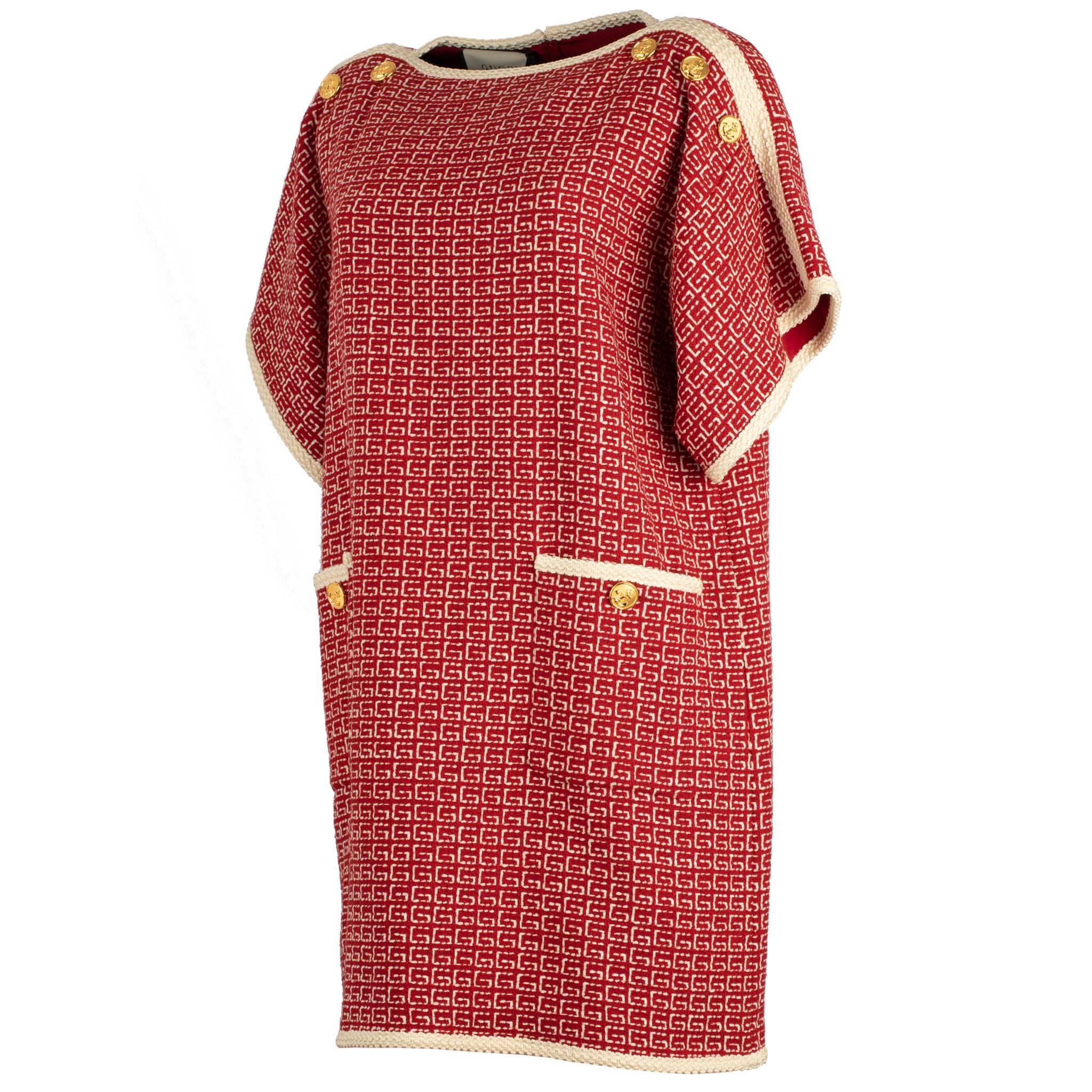 Gucci Tweed Red & Off-White Tunic Dress 38 IT For Sale 11