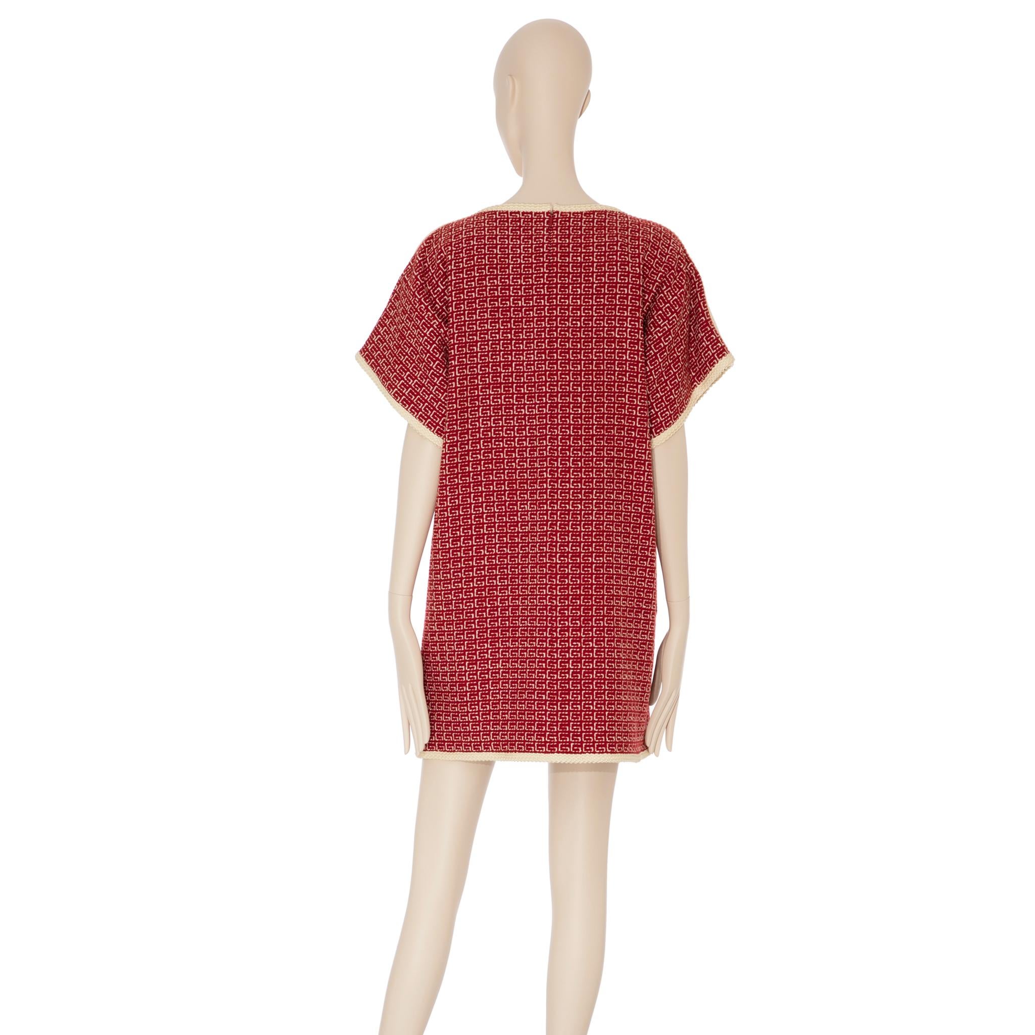 Women's Gucci Tweed Red & Off-White Tunic Dress 38 IT For Sale