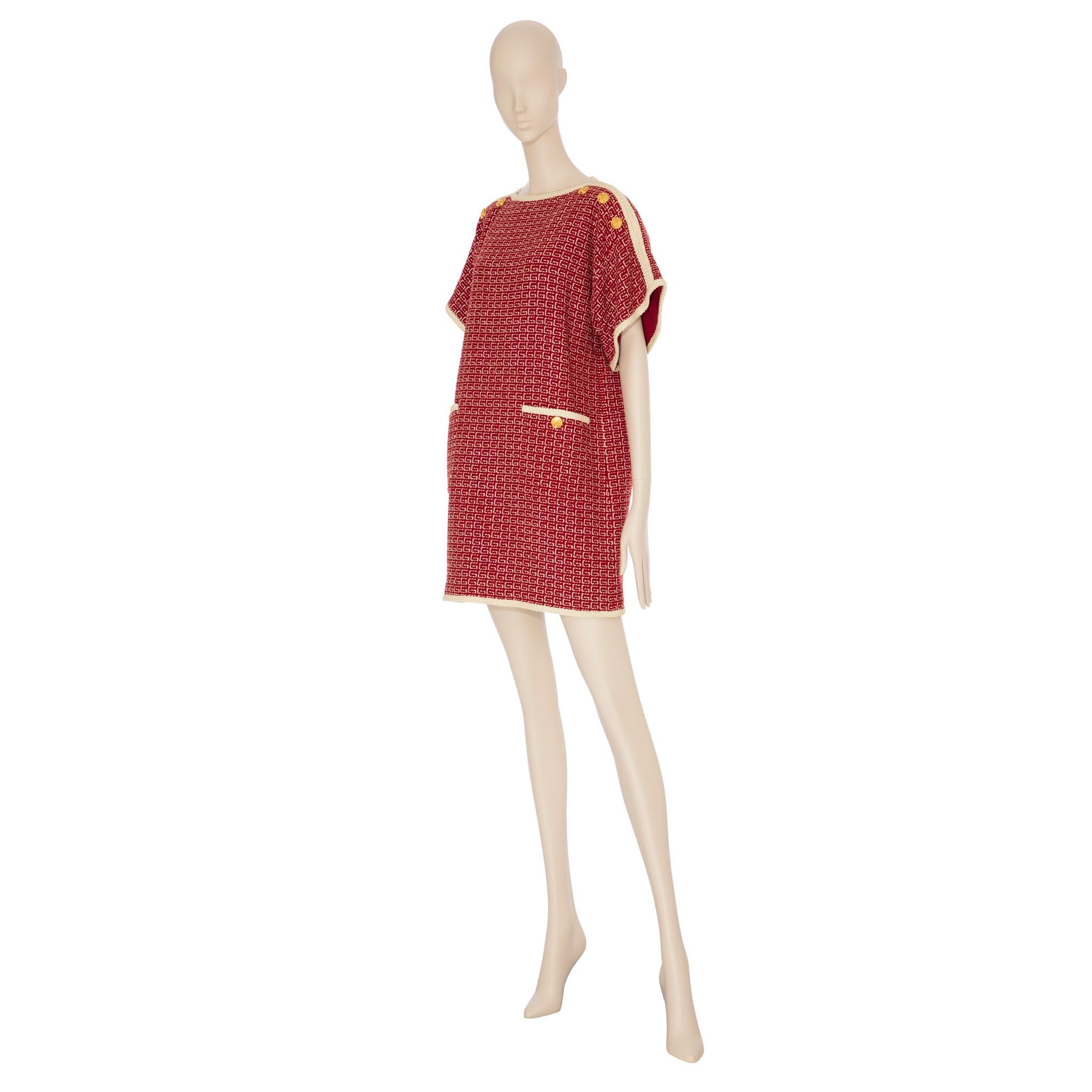 Gucci Tweed Red & Off-White Tunic Dress 38 IT For Sale 1