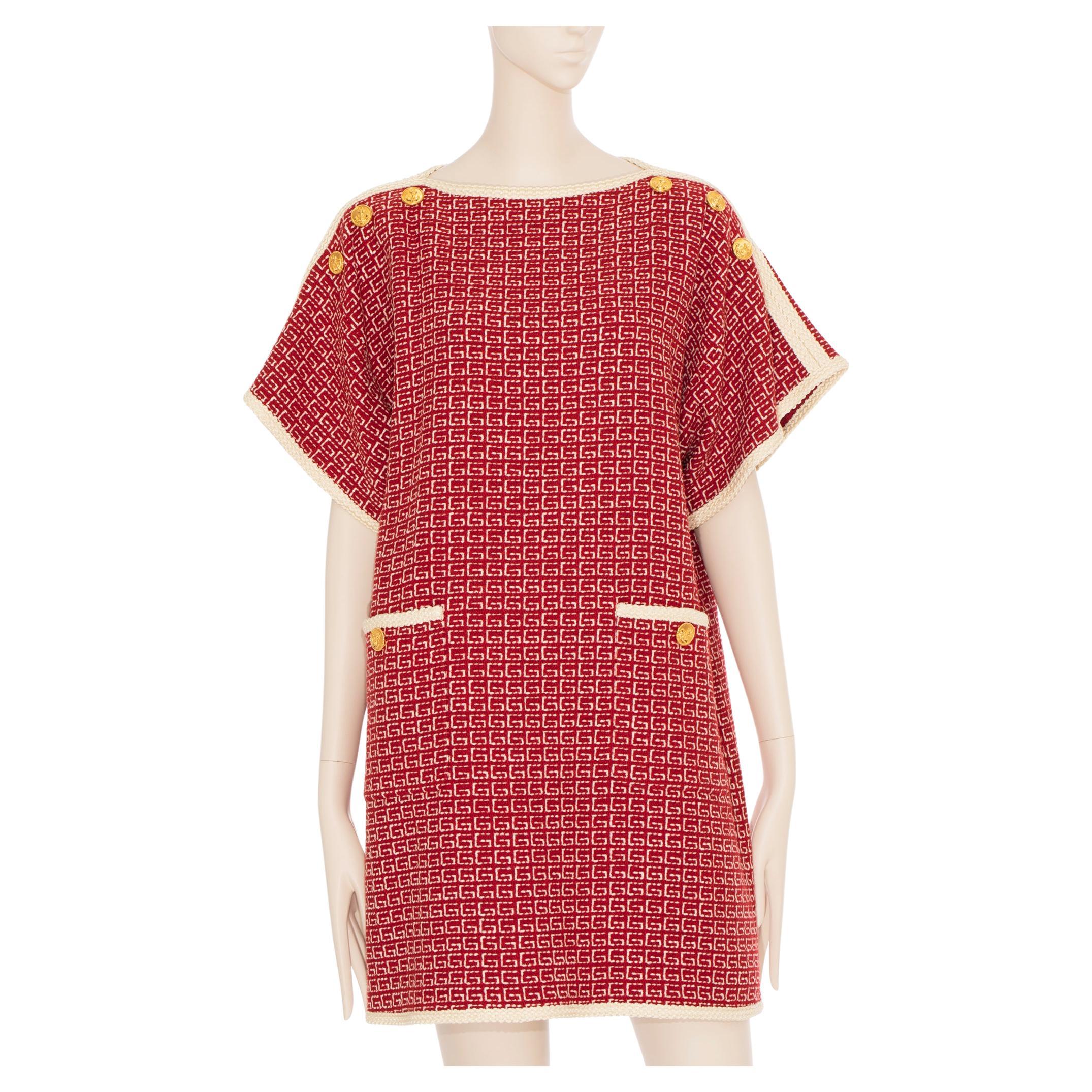 Gucci Tweed Red & Off-White Tunic Dress 38 IT For Sale
