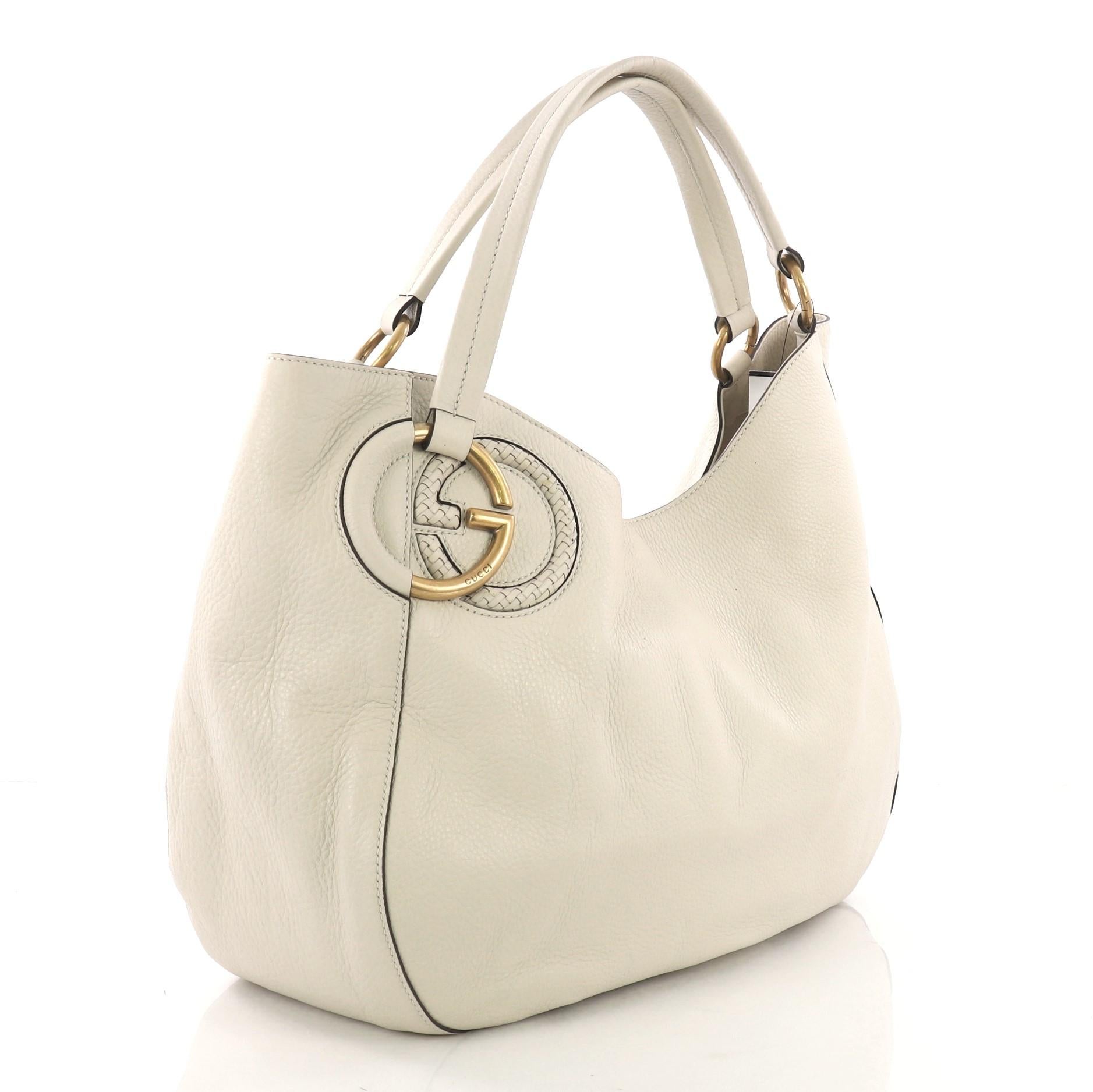 Beige Gucci Twill Shoulder Bag Leather, crafted in beige leather