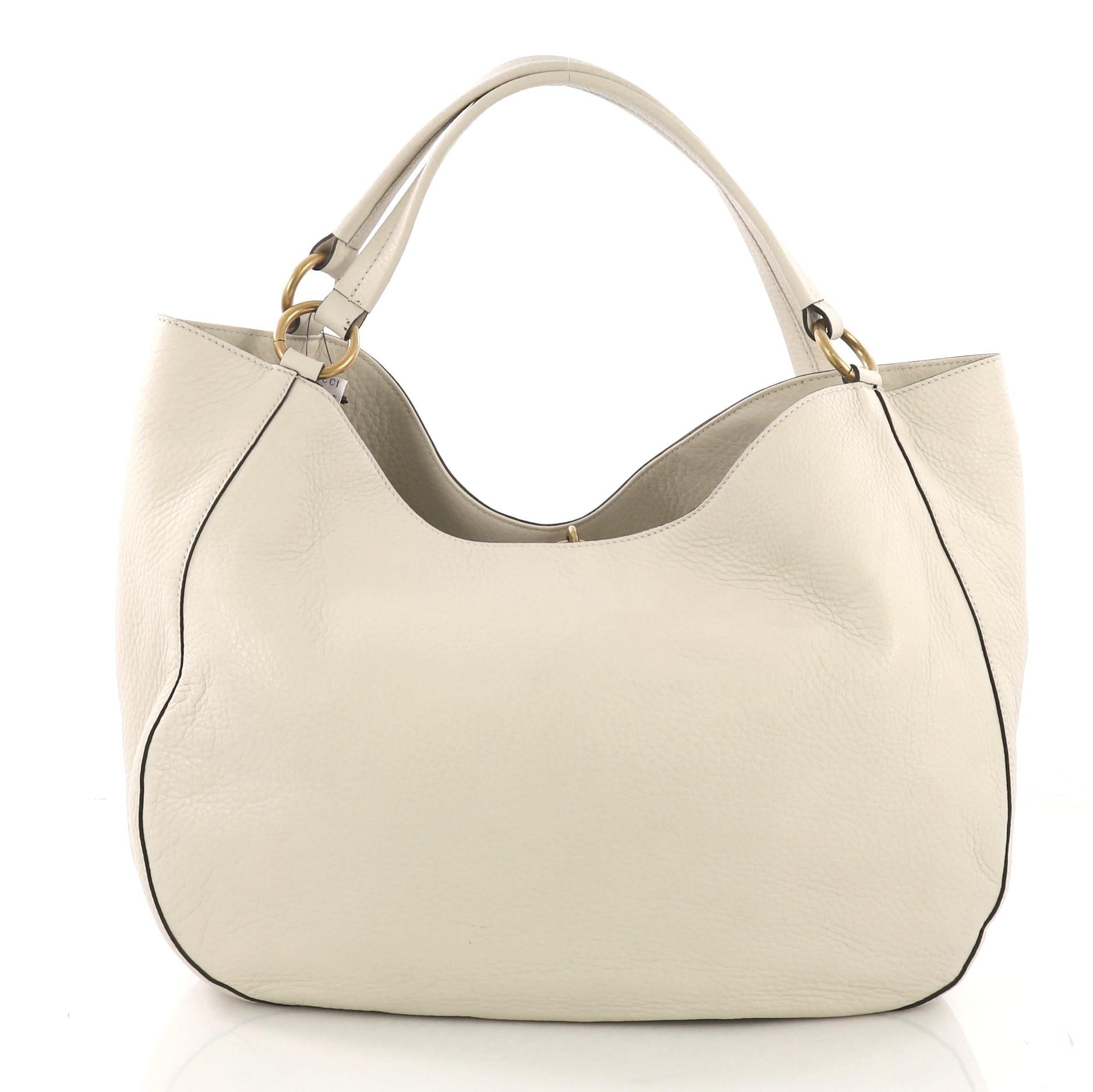 Gucci Twill Shoulder Bag Leather, crafted in beige leather In Good Condition In NY, NY