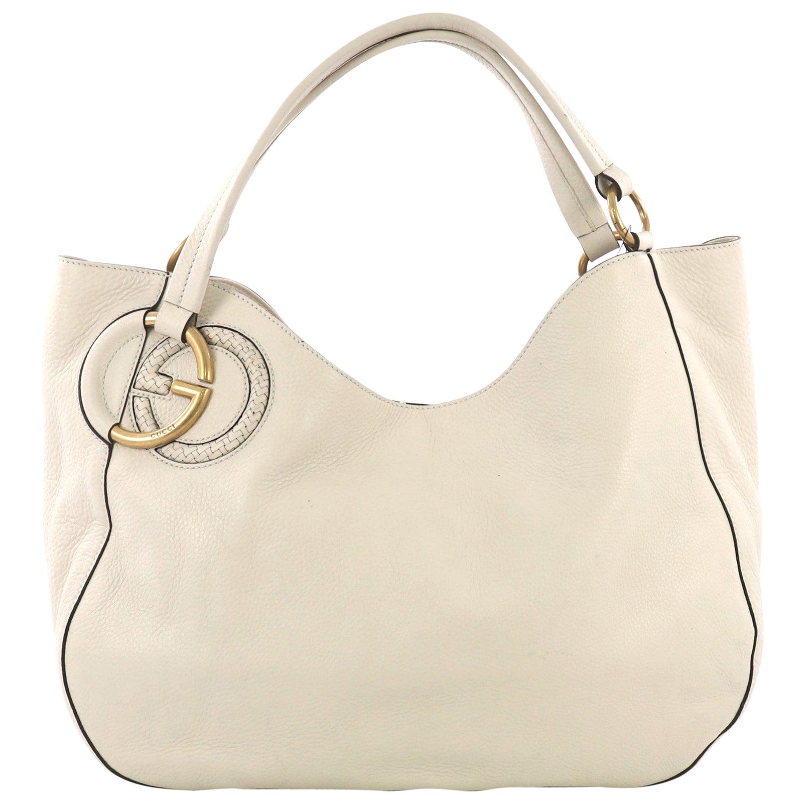 Gucci Twill Shoulder Bag Leather, crafted in beige leather