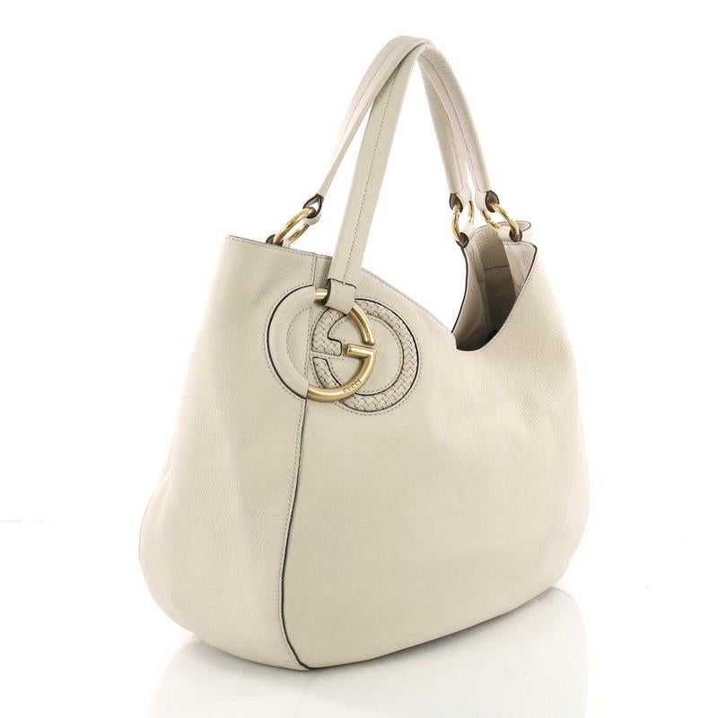 Beige Gucci Twill Shoulder Bag Leather