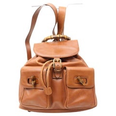 Gucci Twin Pocket Bamboo 869665 Brown Leather Backpack