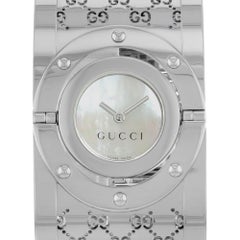 Gucci Twirl 112 Stainless Steel MOP Dial Quartz Ladies Bangle Watch YA112413