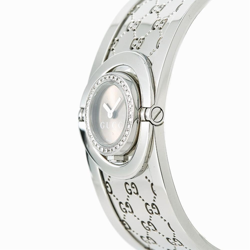 Gucci Twirl 112 Womens Quartz Watch Bronze Dial Bangle Stainless Steel 16mm
