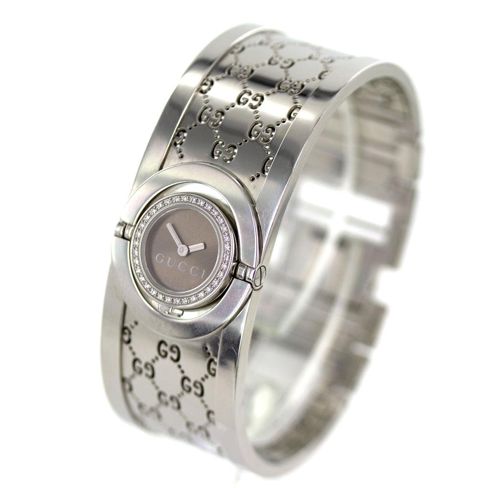 Round Cut Gucci Twirl Diamond Bezel Bangle Stainless Steel Watch
