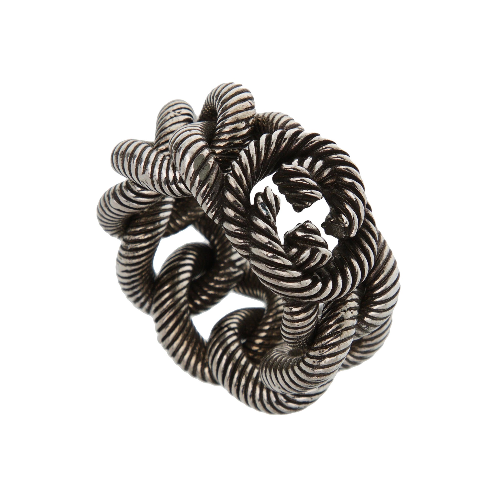 Gucci Anello in argento con corda intrecciata e G intrecciate Sz 10 3/4