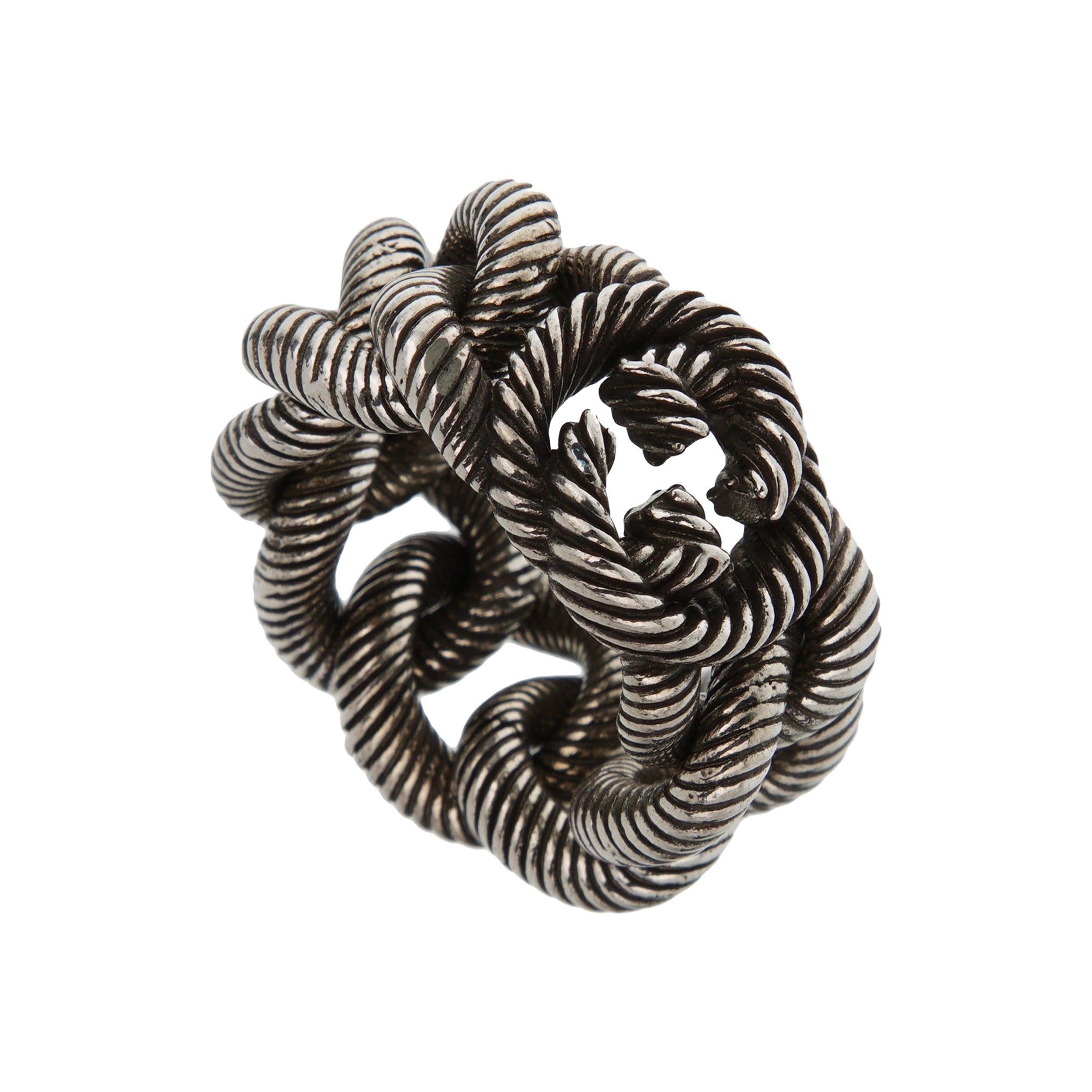 Gucci Anello in argento con corda intrecciata e G intrecciata Sz 8