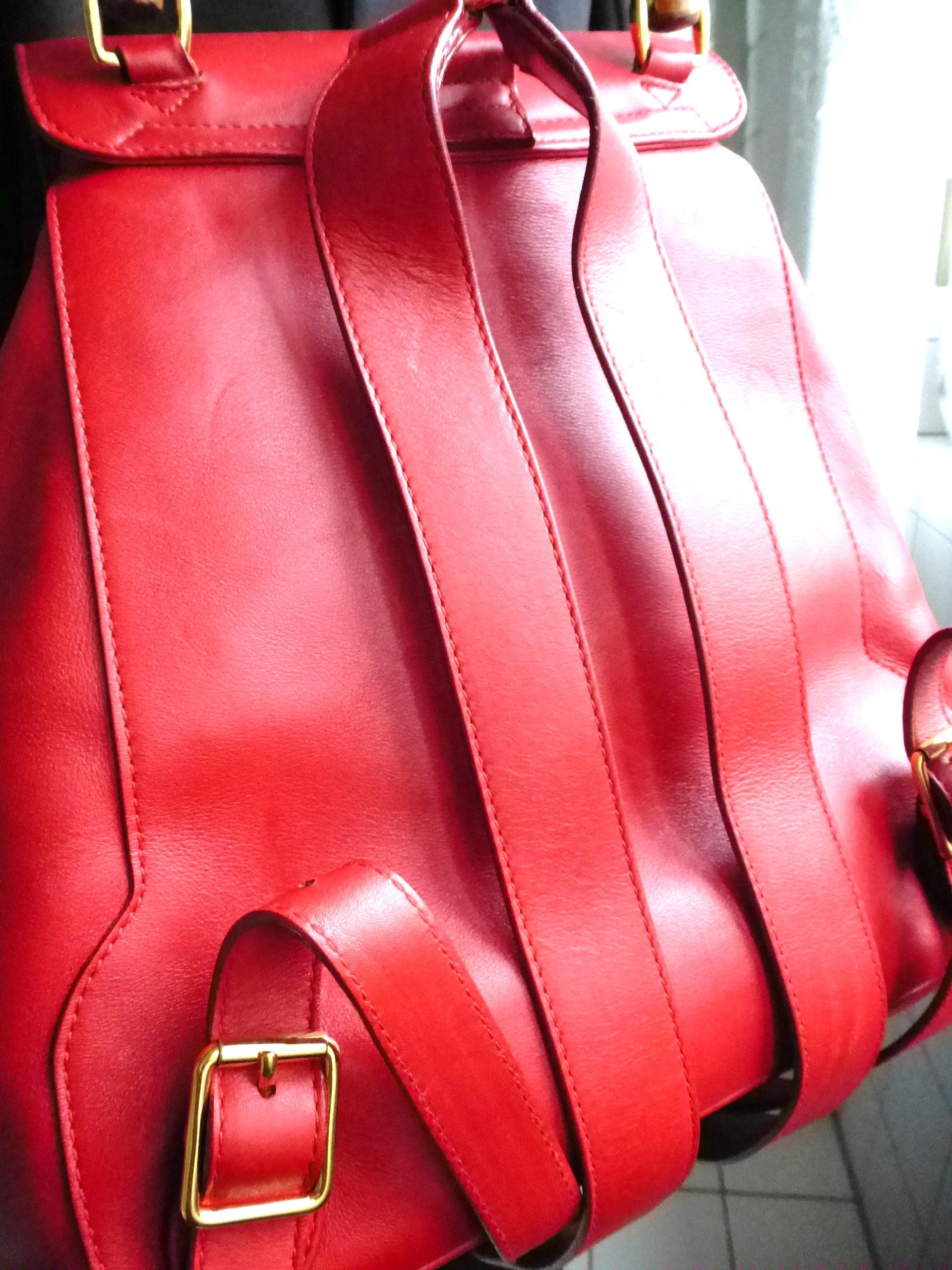 GUCCI  two pocket backpack iconic bamboo red leather 3