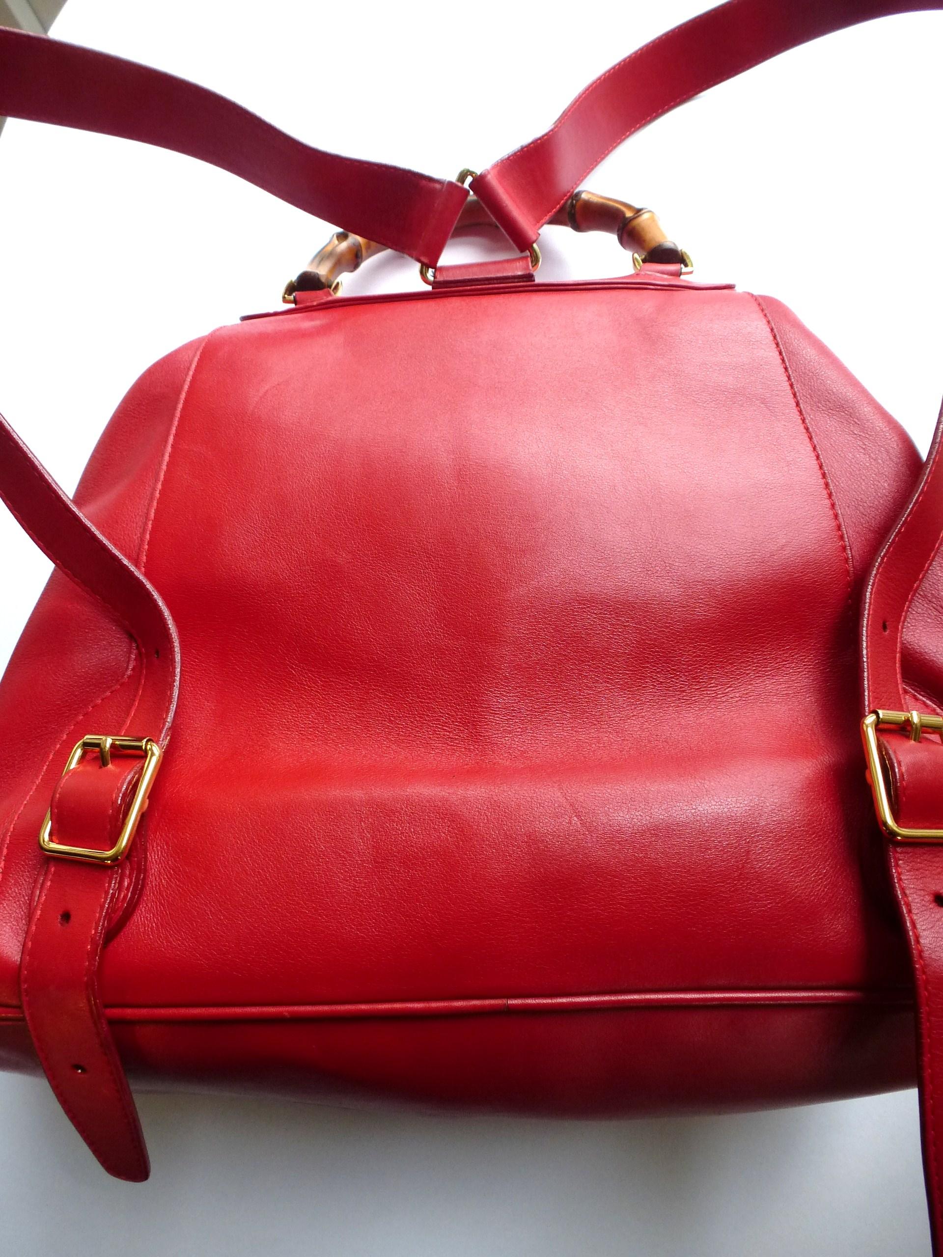 GUCCI  two pocket backpack iconic bamboo red leather 4