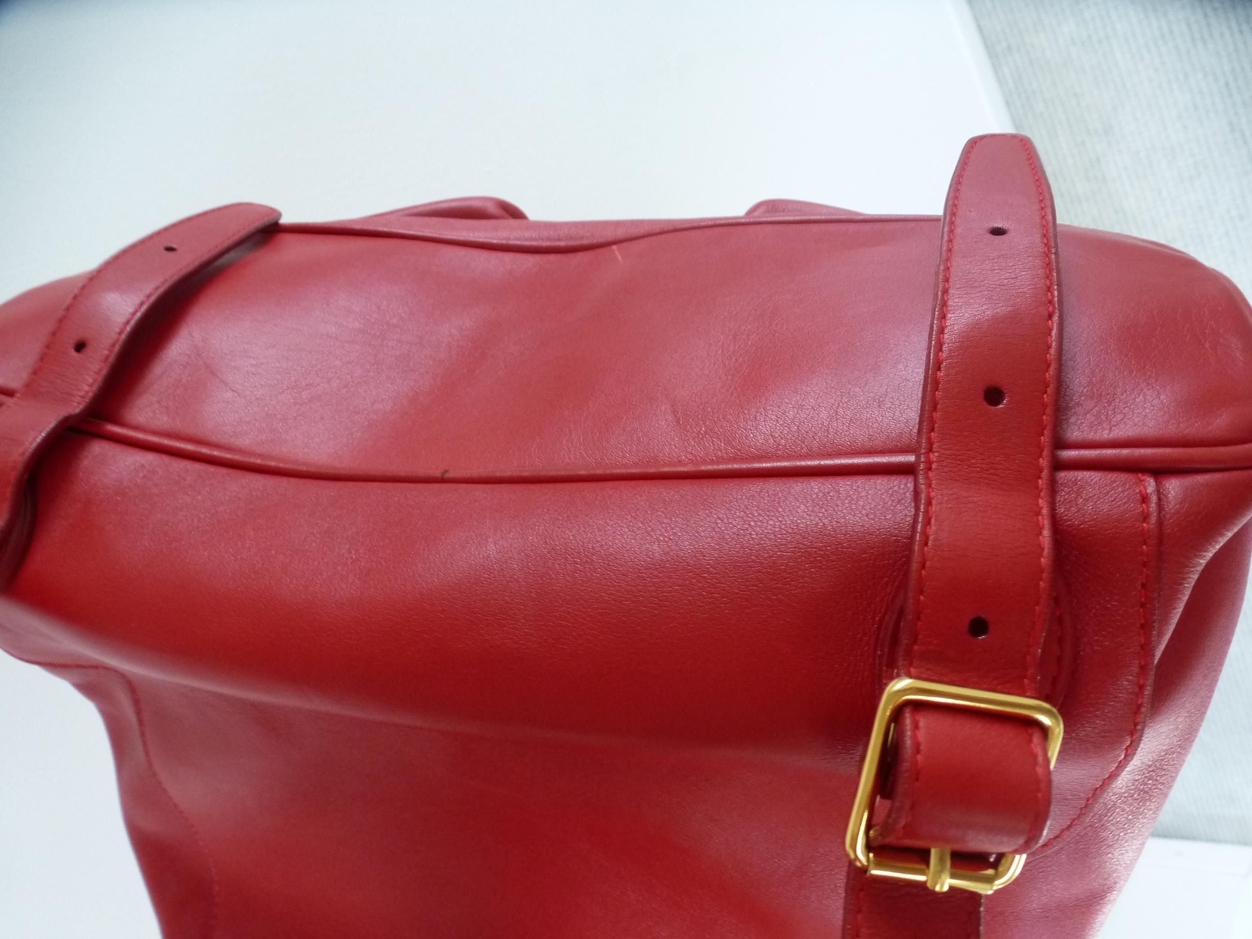 GUCCI  two pocket backpack iconic bamboo red leather In Good Condition In Stuttgart, DE